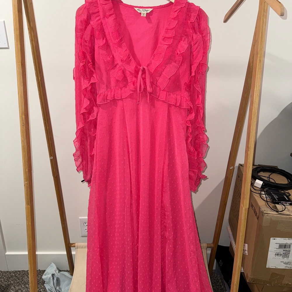 ASOS Bright Pink Ruffle-Trim Maxi Dress - Picture 2 of 6